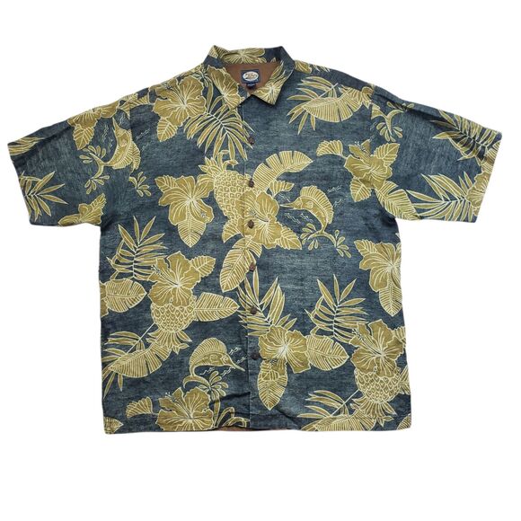 Vintage Tommy Bahama Linen Hawaiian Shirt Mens Large Floral TropicalShort Sleeve - Picture 2 of 8